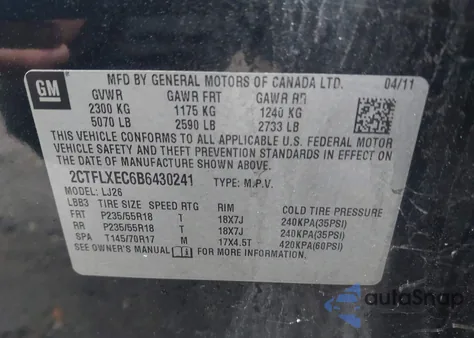 2011 GMC Terrain Slt-2 из США, поврежденный, VIN 2CTFLXEC6B6430241